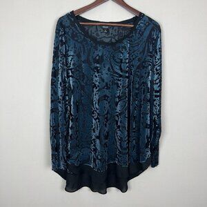 Simply‎ Vera Wang Tunic Top Womens 1X Blue Velvet Burnout Long Sleeve Whimsigoth